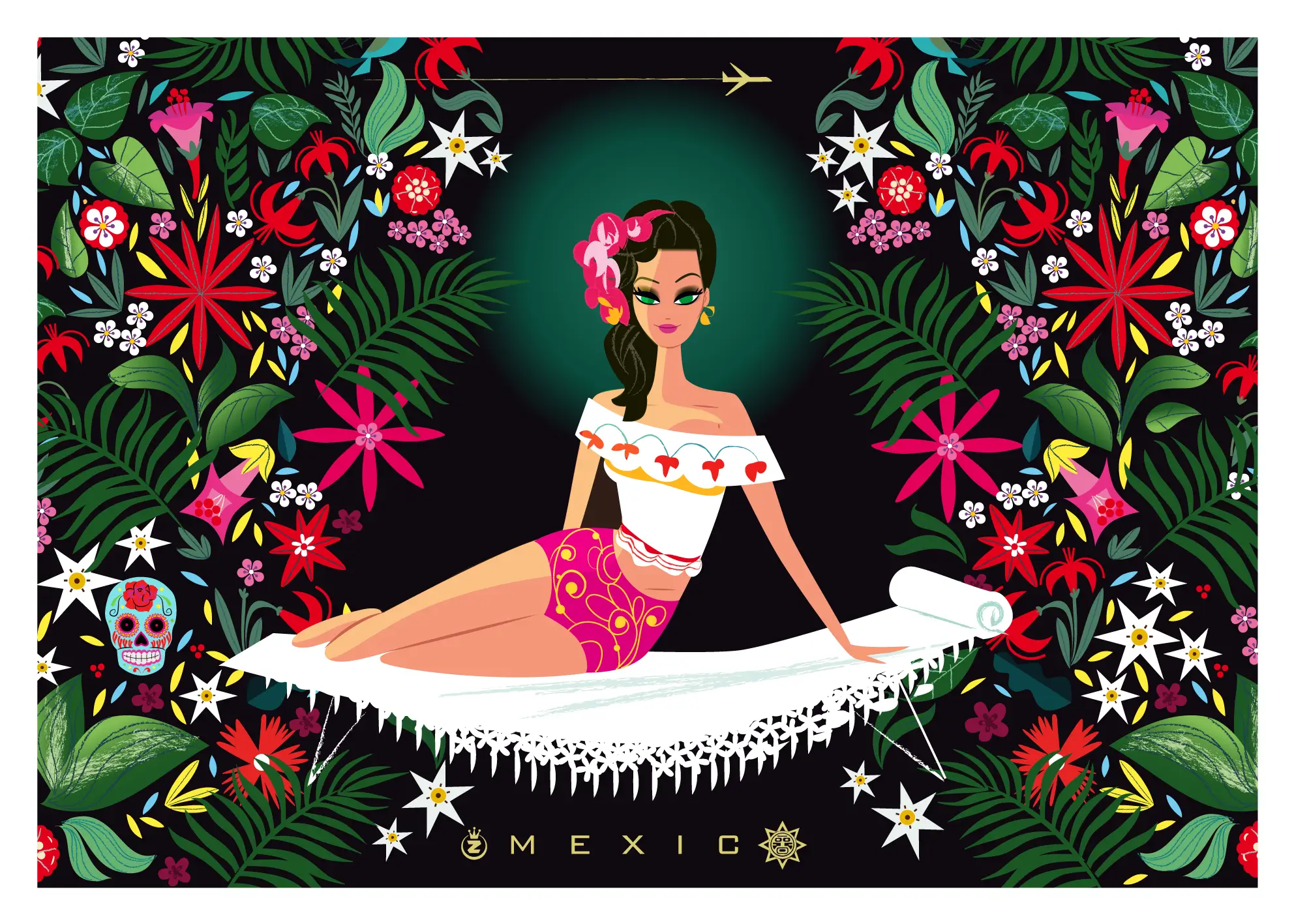 457-Mexico flowers Affiche, Tirage Art, Digigraphie, Illustration, œuvre, Poster, Fine Art, Design. Monsieur Z