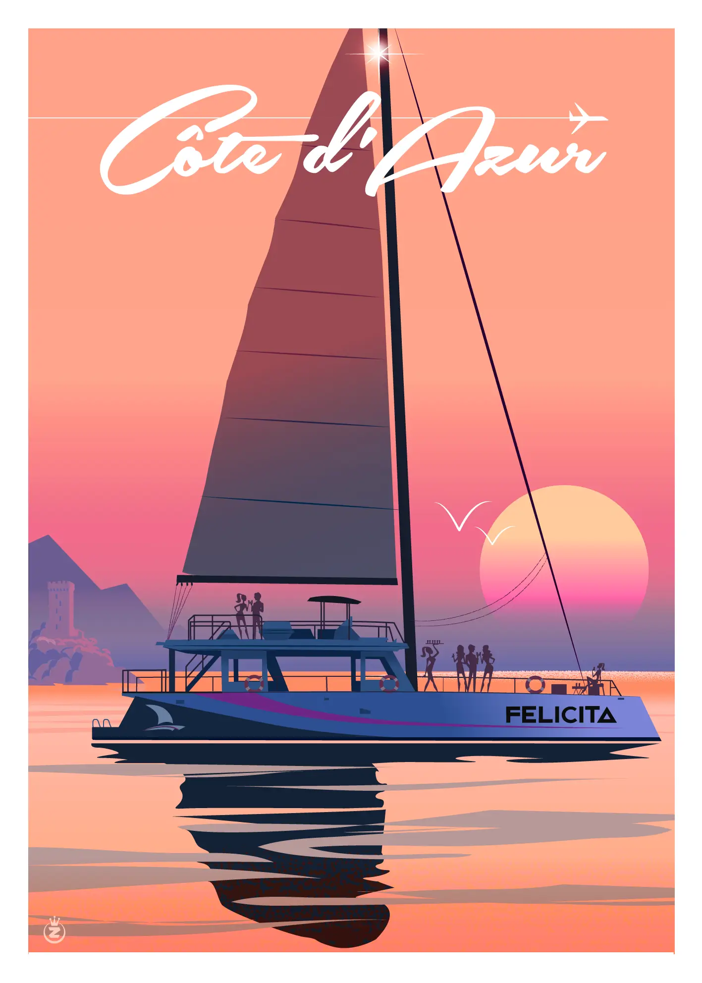 481-cata sunset Couché de soleil sur le mer, côte d'azur, Affiche, Tirage Art, Digigraphie, Illustration, œuvre, Poster, Fine Art. Monsieur Z